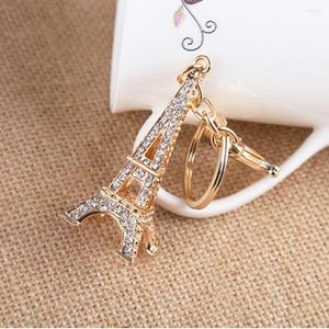 Keychains Crystal Eiffel Tower Model Couple Keychain Rhinestone Key Chain Women Bag Buckle Ring Holder For Car Chains Pendant Gift