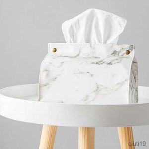 Vävnadslådor servetter chic vävnadsfodral Box behållare pu läder marmor mönster hem bil handduk servett papper dispenser hållare lådan case tabell dekoration r230714