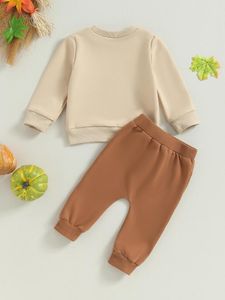 Conjunto de roupas fofas fantasia de Halloween para bebê menino menina 2 peças conjunto de moletom e calça com estampa de letras de abóbora Conjunto infantil roupa infantil