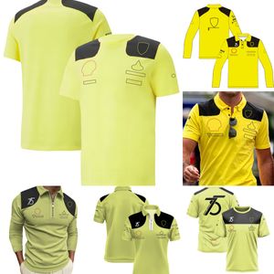 F1 공식 티셔츠 포뮬러 1 75 번째 축하 행사 스페셜 에디션 옐로우 티셔츠 여름 레이싱 팬 패션 자동차 로고 인쇄 티셔츠