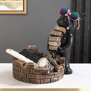 Decorative Objects Figurines Nordic Home Decor French Bulldog Figurine Builder Dog Sculpture Table Decoration item for Home Status Named Decor Storage 230714