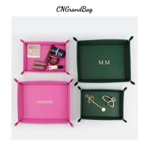 Bag Parts Accessories Monogrammed Foldable PU Leather Tray for DIce Table Key Wallet Coin Organizer Square Tray Desktop Storage Box Jewelry Tray 230713