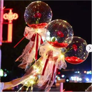 Party Decoration Valentines Day Led Rose Ball Luminous Colorf Bouquet Balloon Decorations Lovers Time Gifts Transparent Ornaments Dr Dhpbn