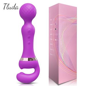 Vibratörler Güçlü 2'de 1 AV Vibratör Kadın Sihirli Değnek Klitoris Stimülatörü USB Şarj 20 Mod G Spot Masaj Seks Oyuncaklar Dildo Kadınlar için 230714