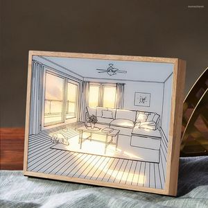 Candeeiros de mesa INS LED Decorativo Light Painting Bedside Picture Creative Modern Simule Sunshine Drawing Night Decoration Lamp