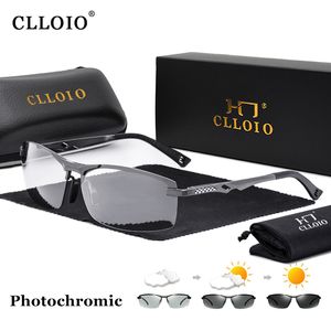 Sunglasses CLLOIO Aluminum Pochromic Sunglasses Men Polarized Day Night Driving Glasses Anti- Rimless Chameleon Glasses UV 230713