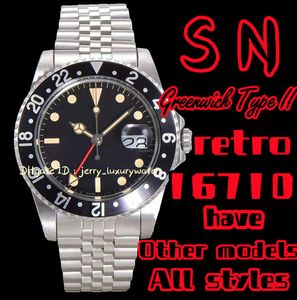 SN 16710 RETRO Greenwich Type II GMT Luksusowy zegarek męski 2836-2 Ruch mechaniczny 904L Stal nierdzewna 40 mm Dual Time Business Business Band Casual Four