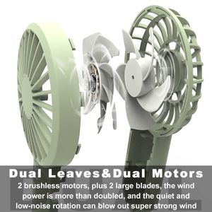 Elektriska fläktar Dual Motors handhållen fläkt med basinladdningsbar Deaktop Mini Small Fan 4 Speed ​​Portable Lightweight Fan för inomhus utomhus