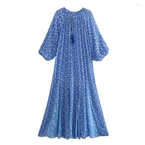 Casual Dresses Women's 2023 unika mode lösa bohemiska rena tryck midi /4 ärmklänningar vestidos mujer