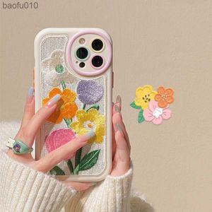 Корея Симпатичная вышивка Тюльпан цветы телефона для iPhone 14 13 12 11 Pro Max 14 Pro Lovely White Soft Shock -Resee Silicone Cover L230619