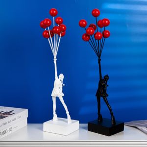 Decorative Objects Figurines Art Balloon Girl Statue Bank Flying Balloon Girl Sculpture Resin Craft Home Decoration Christmas Gift Living Room Decoration 230714