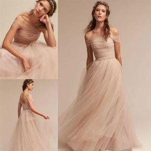 Bohemian 2020 Proste nagie tiulowe suknie ślubne plażowe z ramion eleganckie boho ogrodowe suknie ślubne ogrodowe niestandardowe vestidos de novia z2262