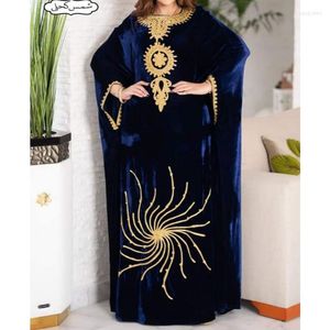 Ubranie etniczne granatowy niebieski Dubaj Maroko Kaftans Farasha Abaya sukienki Fancy Long Velvet z europejskimi i amerykańskimi trendami mody