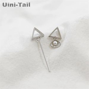 Стад Uini Хвост 925 Тибетские серебряные простые треугольные асимметричные серьги с длинными жемчужинами корейские украшения модного потока GN512 230714