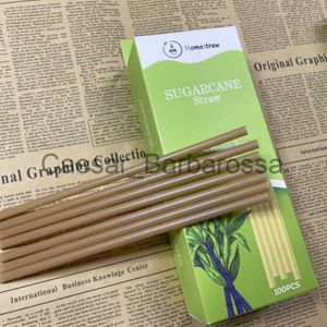 Drinking Straws 100pcsbox Sugarcane Straws Disposable Biodegradable Compostable Drinking Straws x0714