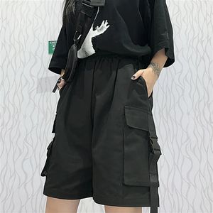 Women's Shorts Xpqbb Gothic Black Cargo Short Summer Streetwear Couple Wide Leg Woman Harajuku Big Pockets Knee Length Pants 4Xl 230713