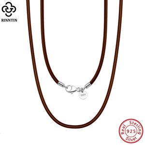 Pendant Necklaces Rinntin Genuine Italian 2mm Brown Leather Cord Chain Necklace for Women Men with 925 Sterling Silver Clasp Trendy Jewelry SC62 230714