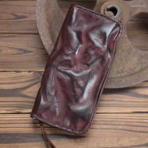 Plånböcker Europa och USA Retro Fashion Cowhide Men's Wallet Plant Tanned Business Leisure Leather Long Clutch Bag