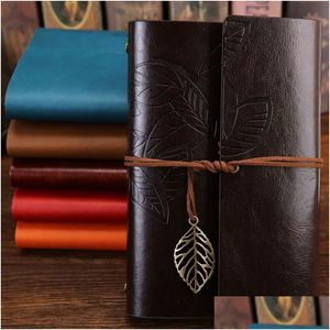 Anteckningar Vintage Students Bandage Notebook Solid Color Pu er Leather Journal Travel Diary Books Retro Notepad Note Book Stationery G DH4KD