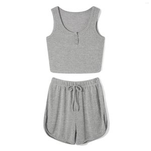 Running Sets Grey 2Pieces Women Summer Sportswear Outfit Gym Outdoor Workout Fitness Suits Sleeveless Crop Tank Tops Shorts