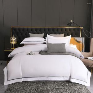 Bedding Sets 800TC Brushed White Premium Simple Set Ultra Soft Comfortable Patchwork Edge Duvet Cover Bed Sheet Pillowcases King 4Pcs