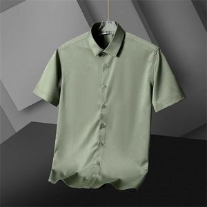 Summer Men's Silk Shirt, Short Sleeved, Smooth, Slim Fitting, Wrinkle Resistant Business Casual Clothing, Middle-aged and Young Shirtswqjswqjs