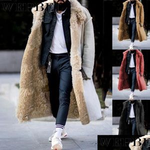 Men'S Wool Blends Mandylandy Winter Mens Jacket Cardigan Lapel Long Coat Warm Windproof Overcoat Fur Collar Drop Delivery Apparel Dhr1M