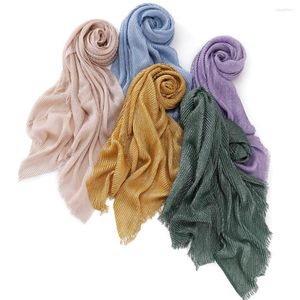 Scarves Spring Autumn Solid Silver Silk Wrinkled Polyester Scarf Wrap Head Women's Long Short Beaded Headband Shawl