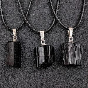 Pendant Necklaces Natural Black Tourmaline Rough Necklace Irregular Cylinder Stone Personality Jewelry 230714