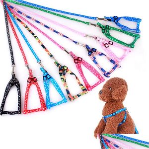 Dog Collars Leashes Adjustable Cat Collar Leash Pet Lead Harness Chest Back Belt Traction Rope Supplies Puppy Walking Printed Dh13 Dhr08