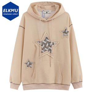 Erkek Hoodies Sweatshirts Erkekler büyük boy hoodies yıldız ekleyen harajuku sokak kıyafeti sweatshirts adam y2k hoodie siyah haki gevşek gündelik takıntı 230714