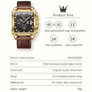 Relógios 2023 Olevs Original Male Wristwatches Brand Militar Couro Big Cronógrafo de Ouro Relógios masculinos Relogio Masculino