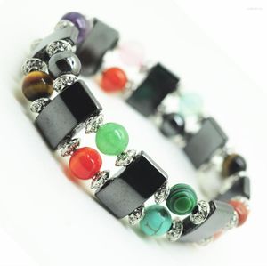 Strand Multi Color Magnetic Hematite Healing Armband för kvinnor Magnetitavståndspärlor med 8 mm kristallbangle smycken