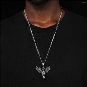 Pendanthalsband US7 Fashion Hip Hop Blessed Angel Necklace Bird Feather 316L Rostfritt stålkedja Damer Män Rapper smycken