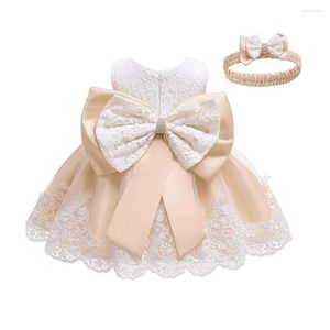 Completi di abbigliamento Abiti da principessa per bambina Abito da bambina in tulle con fiocco in tulle Dolce senza maniche Vestido Abito da primo compleanno nato 3-24 mesi