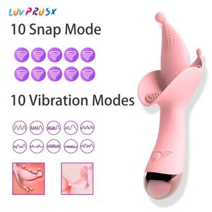 Vibratorer 3 i 1 Dildo False Penis Tongue Licking Button Heating Vibrator 10 Speed ​​Vibration Vaginal Clitoral Stimulator Female Sex Toy 230714