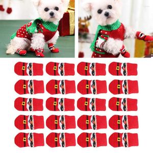 Dog Apparel 5set Christmas Socks Autumn Winter Warm Elastic Skid Resistant Red Background Old Man Pattern Pet Supplies Xmas Clothing