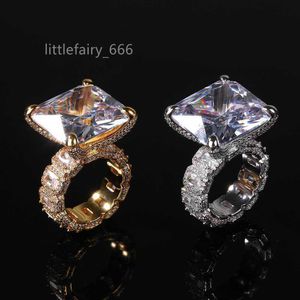 Iced Large Square Stone Ring Claw Seting AAA Cubic Zirconia Rings 18k Gold Plated For Women