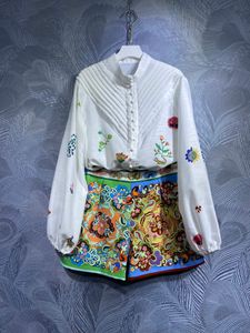 Conjunto feminino 2023 primavera e outono moda camisa de manga comprida com gola alta e shorts conjunto de duas peças S_ XLWomen's Two Piece