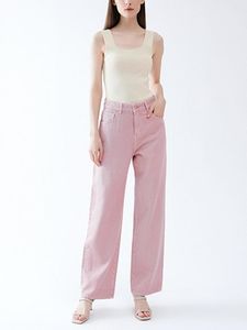 Женские джинсы с высокой талией прямой розовые джинсовые штаны 2023 Spring Ladies Slim Tassel Trip Trim Trim