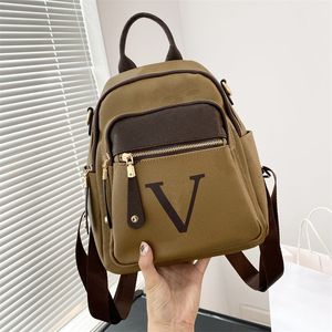 Zaino casual Donna Fashion Designer Borse da viaggio in vera pelle per unisex Trendy Casual Luxury Full Brown Letters Flowers Schoolbag