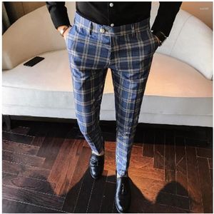 Pantaloni da uomo Pantaloni eleganti da uomo Plaid Business Casual Slim Fit Lunghezza alla caviglia Pantalon A Carreau Homme Classic Vintage Check Suit Pantaloni Matrimonio