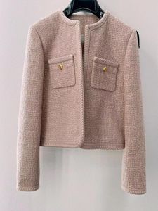 T-Shirt Retro Autumn Tweed Jacket Elegant Overcoat Pink Wool Coat Female Office Lady Spring Jacket Women Tops Abrigos Jaqueta Feminina