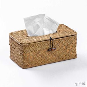 Vävnadslådor servetter Nya rottingvävnadsbox Hemdekoration Handgjorda skrivbordsvävnad Rattan Tissue Box för Barthroom Home Hotel and Office R230715