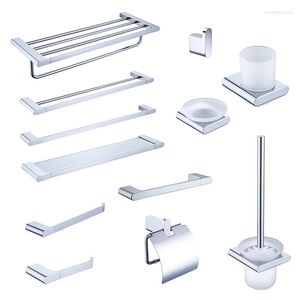 Badtillbehör Set Mirror Chrome rostfritt stål Väggmonterad handdukstång Rack Toalettpappershållare Robe Hooks Badrumstillbehörssats