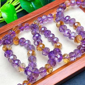 Strand Natural Purple Yellow Ametrine Faceted Beads Bracelet Women Men Charms Crystal Healing Fashion Jewelry 1pcs 10x7mm