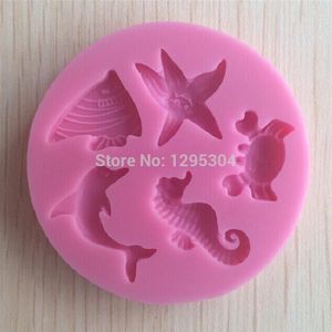 Ferramentas para bolos inteiras - Novas 1 peça Molde de silicone em forma de animal marinho Pasta de açúcar Fondant 3D Ferramentas de decoração Molde de sabão 340 m