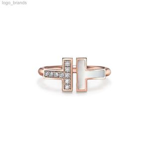 Designer-Ring Ringe T offener Goldring Kristalldiamanten Markenring Perlmuttring Herren Damen Unisex Eheringe für Paare Valentinstagsgeschenk