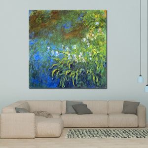 Fine Art Canvas Painting Iris at The Sea-rose Pond Riproduzione artigianale di Claude Monet Opera d'arte Decorazioni per la casa