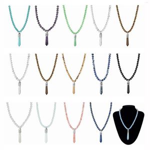 Choker Natural Stone Pärlor Healing Crystal Necklace Långt Hexagonal Prism Column Point Pendant Chakra Jewelry for Womens Girls